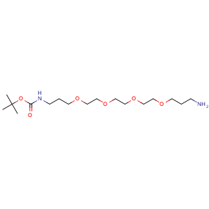 Chemical structure of 6,9,12,15-Tetraoxa-2-azaoctadecanoic acid, 18-amino-, 1,1-dimethylethyl ester , CAS 2349390-44-7, AChemBlock Y235183