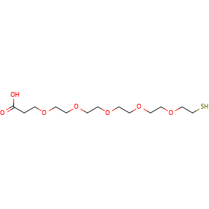 Chemical structure of 3-[(14-Mercapto-3,6,9,12-tetraoxatetradec-1-yl)oxy]propanoic acid , CAS 1449390-67-3, AChemBlock Y235186
