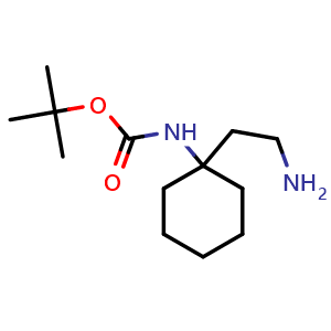 Chemical structure of N-[1-(2-Aminoethyl)cyclohexyl]-carbamic acid tert-butyl ester , CAS 886362-50-1, AChemBlock Y235189
