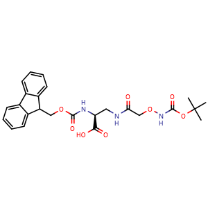 Chemical structure of (S)-2-(Fmoc-amino)-3-[2-(Boc-aminooxy)acetamido]propanoic acid , CAS 600153-12-6, AChemBlock Y235253