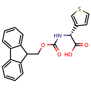 Chemical structure of Fmoc-(R)-2-amino-2-(thiophen-3-yl)acetic acid , CAS 1217774-71-4, AChemBlock Y235265