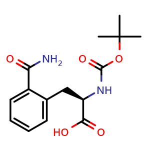 Chemical structure of N-Boc-2-aminocarbonyl-D-phenylalanine , CAS 1213116-63-2, AChemBlock Y235276