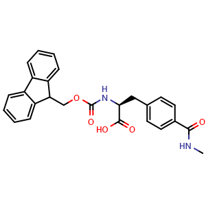 Chemical structure of N-Fmoc-4-[(methylamino)carbonyl]-L-phenylalanine , CAS 1145678-21-2, AChemBlock Y235280