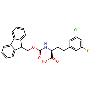 Chemical structure of (S)-2-(Fmoc-amino)-4-(3-chloro-5-fluorophenyl)butanoic acid , CAS 2350335-79-2, AChemBlock Y235306