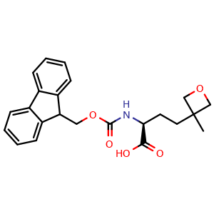 Chemical structure of (S)-2-(Fmoc-amino)-4-(3-methyloxetan-3-yl)butanoic acid , CAS 2350332-18-0, AChemBlock Y235307