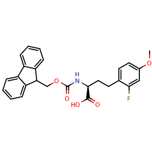 Chemical structure of (S)-2-(Fmoc-amino)-4-(2-fluoro-4-methoxyphenyl)butanoic acid , CAS 2350213-76-0, AChemBlock Y235310