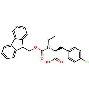 Chemical structure of N-Fmoc-N-ethyl-4-chloro-L-phenylalanine , CAS 2642726-33-6, AChemBlock Y235314