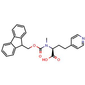 Chemical structure of N-Fmoc-(S)-a-(methyl-amino)-4-pyridinebutanoic acid , CAS 2642331-43-7, AChemBlock Y235320