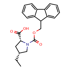 Chemical structure of (4R)-1-Fmoc-4-ethyl-D-proline , CAS 2580113-35-3, AChemBlock Y235325