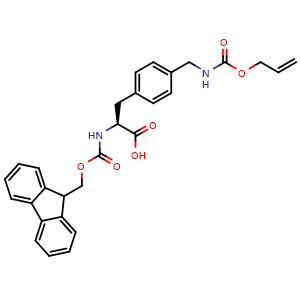 Chemical structure of N-Fmoc-4-(allyloxycarbonylaminomethyl)-L-phenylalanine , CAS 265321-40-2, AChemBlock Y235328