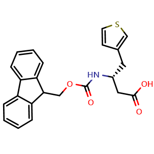 Chemical structure of (R)-b-(Fmoc-amino)-3-thiophenebutanoic acid, , CAS 269726-93-4, AChemBlock Y235346