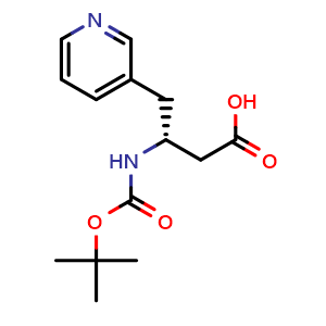 Chemical structure of N-Boc-(R)-b-amino-3-pyridinebutanoic acid , CAS 269396-65-8, AChemBlock Y235348