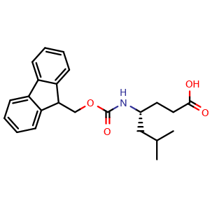 Chemical structure of Fmoc-(R)-4-amino-6-methyl-heptanoic acid , CAS 269078-75-3, AChemBlock Y235350