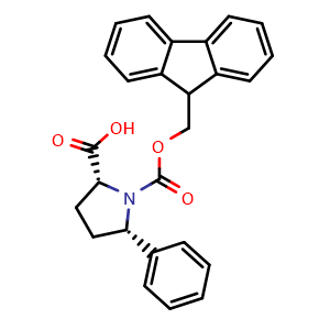 Chemical structure of (5S)-1-Fmoc-5-phenyl-D-proline , CAS 269078-69-5, AChemBlock Y235351