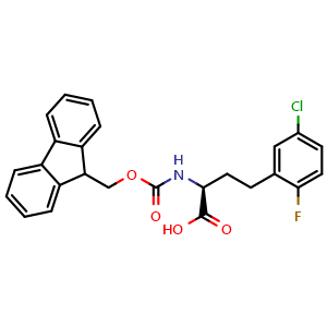 Chemical structure of (S)-a-(Fmoc-amino)-2-fluoro-5-chlorobenzenebutanoic acid , CAS 2350133-42-3, AChemBlock Y235360