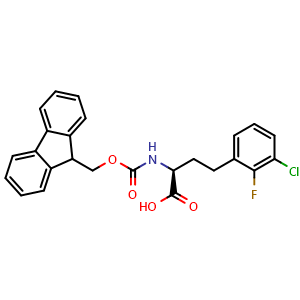 Chemical structure of (S)-a-(Fmoc-amino)-2-fluoro-3-chlorobenzenebutanoic acid , CAS 2350021-49-5, AChemBlock Y235366