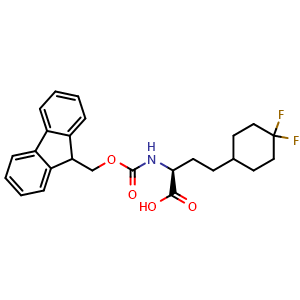 Chemical structure of (S)-a-(Fmoc-amino)-4,4-difluorocyclohexanebutanoic acid , CAS 2350007-52-0, AChemBlock Y235368