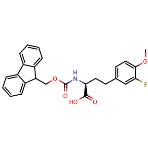 Chemical structure of (S)-a-(Fmoc-amino)-3-fluoro-4-methoxybenzenebutanoic acid , CAS 2350005-33-1, AChemBlock Y235370