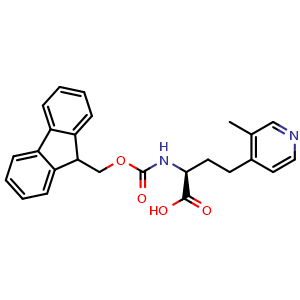 Chemical structure of (S)-a-(Fmoc-amino)-3-methyl-4-pyridinebutanoic acid , CAS 2349891-63-8, AChemBlock Y235375