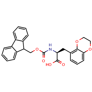Chemical structure of (S)-a-(Fmoc-amino)-2,3-dihydro-1,4-benzodioxin-5-propanoic acid , CAS 2349839-28-5, AChemBlock Y235376