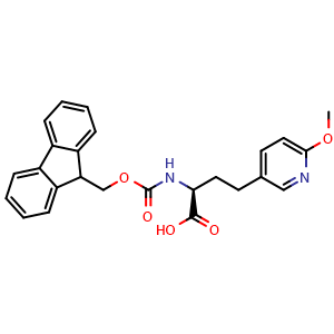 Chemical structure of (S)-a-(Fmoc-amino)-6-methoxy-3-pyridinebutanoic acid , CAS 2349871-82-3, AChemBlock Y235380
