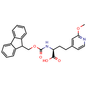 Chemical structure of (S)-a-(Fmoc-amino)-2-methoxy-4-pyridinebutanoic acid , CAS 2349735-87-9, AChemBlock Y235384