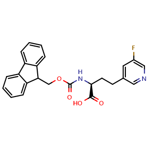 Chemical structure of (S)-a-(Fmoc-amino)-5-fluoro-3-pyridinebutanoic acid , CAS 2349716-88-5, AChemBlock Y235388