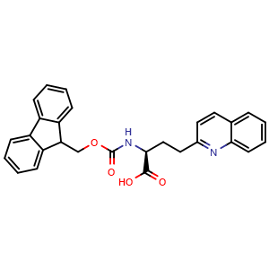 Chemical structure of (S)-a-(Fmoc-amino)-2-quinolinebutanoic acid , CAS 2349564-83-4, AChemBlock Y235399