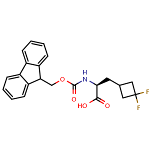 Chemical structure of (S)-a-(Fmoc-amino)-3,3-difluorocyclobutanepropanoic acid , CAS 2349510-52-5, AChemBlock Y235403
