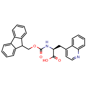 Chemical structure of (S)-a-(Fmoc-amino)-4-quinolinepropanoic acid , CAS 1998513-62-4, AChemBlock Y235412