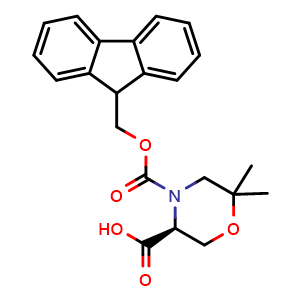 Chemical structure of (S)-4-Fmoc-6,6-dimethylmorpholine-3-carboxylic acid , CAS 1979169-34-0, AChemBlock Y235413