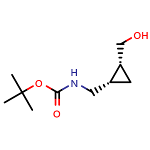 Chemical structure of N-Boc-[(1R,2S)-2-(aminomethyl)cyclopropyl]methanol , CAS 1932444-00-2, AChemBlock Y235425