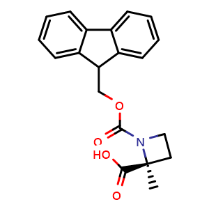Chemical structure of (S)-1-Fmoc-2-methylazetidine-2-carboxylic acid , CAS 1384745-40-7, AChemBlock Y235453