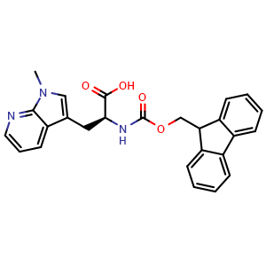 Chemical structure of (S)-a-(Fmoc-amino)-1-methyl-1H-pyrrolo[2,3-b]pyridine-3-propanoic acid , CAS 1813528-10-7, AChemBlock Y235462