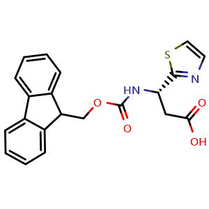 Chemical structure of (S)-b-(Fmoc-amino)-2-thiazolepropanoic acid , CAS 1704969-60-7, AChemBlock Y235466
