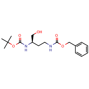 Chemical structure of (R)-2-(Boc-amino)-4-(Cbz-amino)-butanol , CAS 197892-17-4, AChemBlock Y235480
