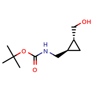 Chemical structure of (1R,2R)-2-(Boc-aminomethyl)cyclopropylmethanol , CAS 1932141-66-6, AChemBlock Y235490