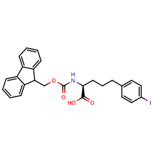 Chemical structure of (S)-a-(Fmoc-amino)-4-iodobenzenepentanoic acid , CAS 2055144-89-1, AChemBlock Y235497