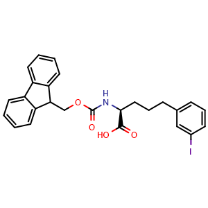 Chemical structure of (S)-a-(Fmoc-amino)-3-iodobenzenepentanoic acid , CAS 2055144-87-9, AChemBlock Y235498