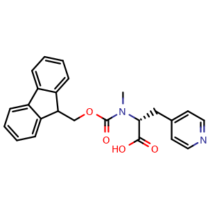 Chemical structure of (R)-a-(N-Fmoc-N-methylamino)-4-pyridinepropanoic acid , CAS 2243125-97-3, AChemBlock Y235515