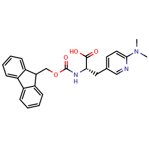 Chemical structure of (S)-6-(Dimethylamino)-a-(Fmoc-amino)-3-pyridinepropanoic acid , CAS 2255321-22-1, AChemBlock Y235517
