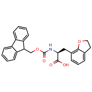 Chemical structure of (S)-a-(Fmoc-amino)-2,3-dihydro-7-benzofuranpropanoic acid , CAS 2136002-17-8, AChemBlock Y235529