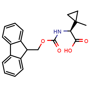 Chemical structure of (S)-a-(Fmoc-amino)-1-methylcyclopropaneacetic acid , CAS 2348287-11-4, AChemBlock Y235534