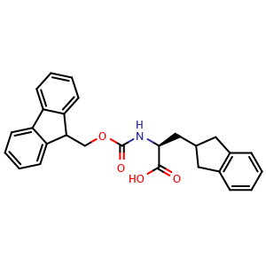 Chemical structure of (S)-a-(Fmoc-amino)-2,3-dihydro-1H-indene-2-propanoic acid , CAS 2349462-94-6, AChemBlock Y235542