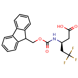 Chemical structure of (S)-3-(Fmoc-amino)-5,5,5-trifluoropentanoic acid , CAS 2349340-84-5, AChemBlock Y235548