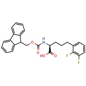 Chemical structure of (S)-a-(Fmoc-amino)-2,3-difluorobenzenepentanoic acid , CAS 2349313-65-9, AChemBlock Y235553