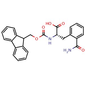Chemical structure of 2-(Aminocarbonyl)-N-Fmoc-L-phenylalanine , CAS 959583-60-9, AChemBlock Y235562