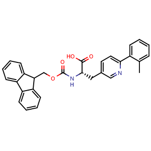 Chemical structure of (S)-a-(Fmoc-amino)-6-(2-methylphenyl)-3-pyridinepropanoic acid , CAS 875813-82-4, AChemBlock Y235565