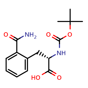 Chemical structure of 2-(Aminocarbonyl)-N-Boc-L-phenylalanine , CAS 959573-27-4, AChemBlock Y235569