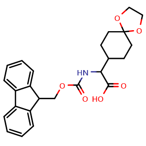 Chemical structure of a-(Fmoc-amino)-1,4-dioxaspiro[4.5]decane-8-acetic acid , CAS 1822466-74-9, AChemBlock Y235599